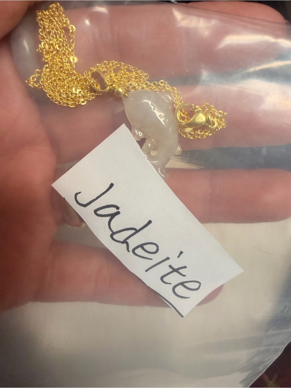 Gold PLATED Chain Jadeite Dolphin Pendant Necklace